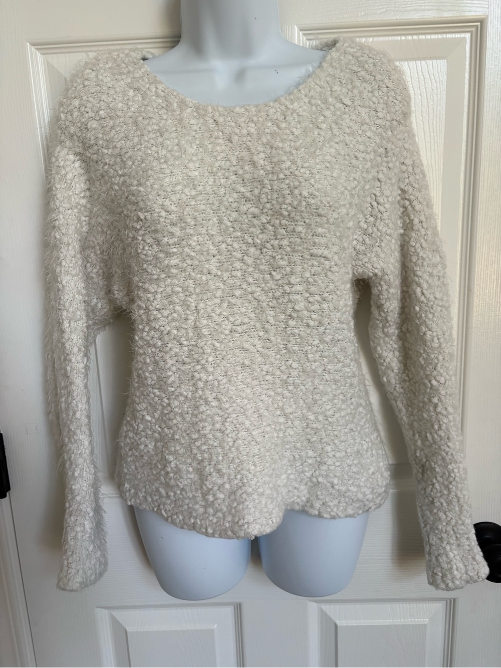 Miss Me Cream Bouclé Scoop Neck Sweater